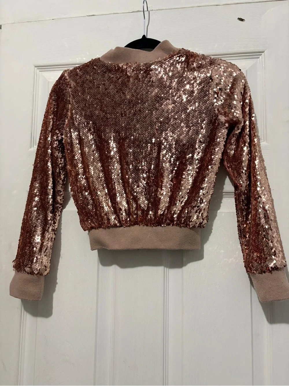 Rose Gold Sequin Bomber Jacket
